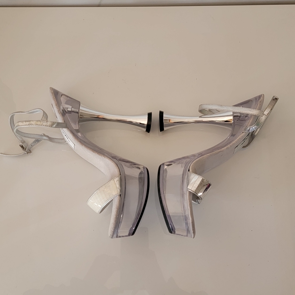 Delicious | Acrylic Platform Anklestrap Silver heels Size 7 - Picture 3 of 11